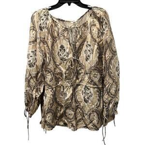 B7 H&M Drawstring Blouse. Linen blend oversized. Boho Beachy NWT cream tan M